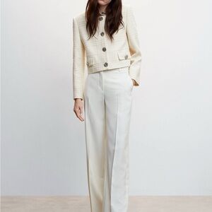 Mango Cream Checked Texture Jacket